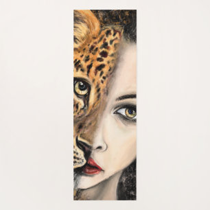 Tapis De Yoga Leopard fille visage Imaginaire Yoga Mat peinture