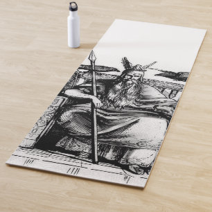 Tapis De Yoga Les corbeaux d'Odin sur son trône de pierre mythol