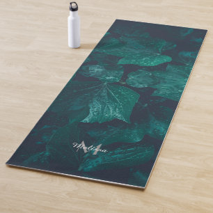 Tapis De Yoga Lierre vert foncé feuille gouttes d'eau Monogram