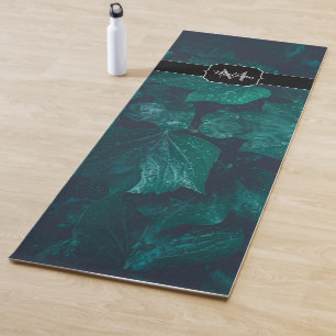 Tapis De Yoga Lierre vert foncé feuille gouttes d'eau Monogram