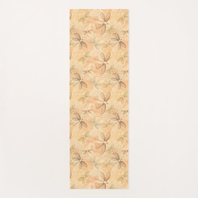 Tapis De Yoga Ligne art libellules oiseaux fleurs pêche motif (Devant)