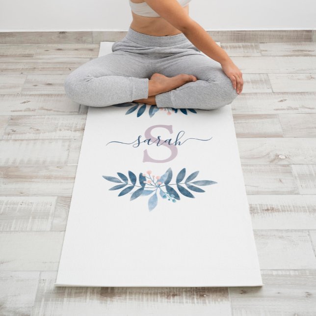 Tapis De Yoga Lilac Aquarelle Florale Monogramme (Créateur téléchargé)