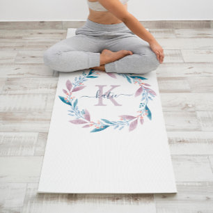 Tapis De Yoga Lilac Aquarelle Florale Wreath Monogramme