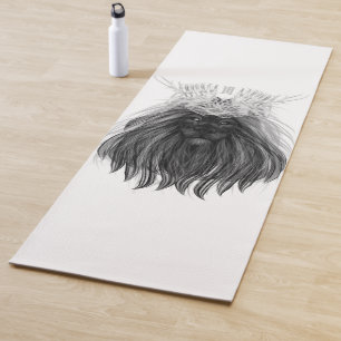 Tapis De Yoga Lion noir avec couronne Antlers et monogramme