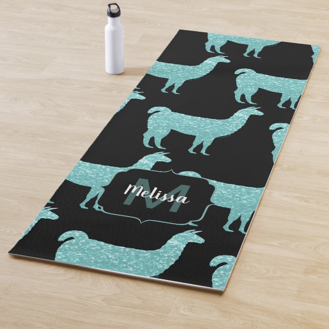 Tapis De Yoga Llama parties scintillant Turquoise Étincelles mot (En situation)