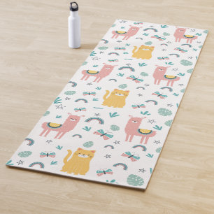 Tapis De Yoga Llamas Chats Alapaca Animaux verts Boho