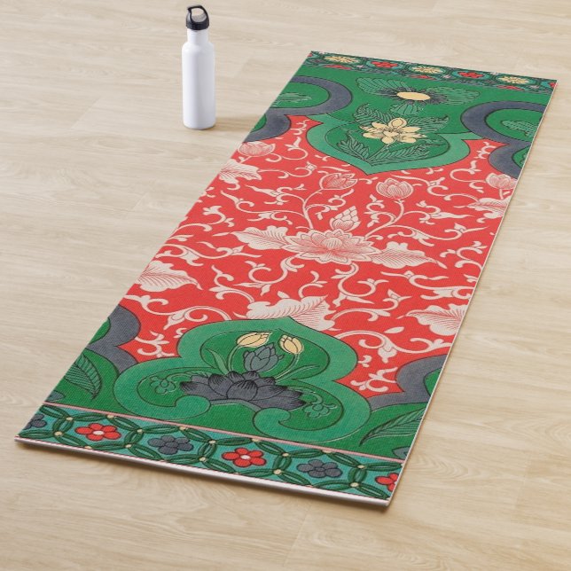 Tapis De Yoga Lotus Chinoiserie Mystic Rouge & Vert (En situation)