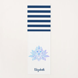 Tapis De Yoga Lotus Flower Navy Bleu Blanc rayé