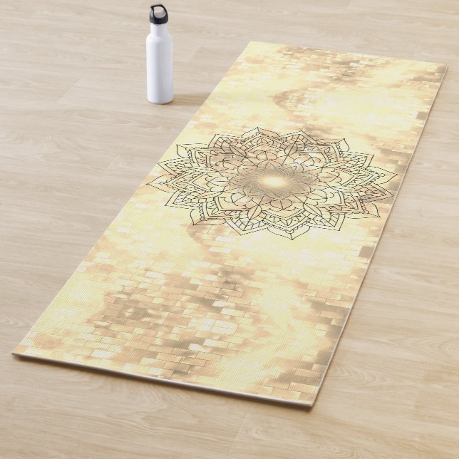 Tapis De Yoga Lotus Mandala sur Gold Shimmery Brick (En situation)