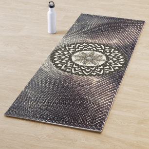 Tapis De Yoga Lotus Mandala sur Shimmery Silver et Black