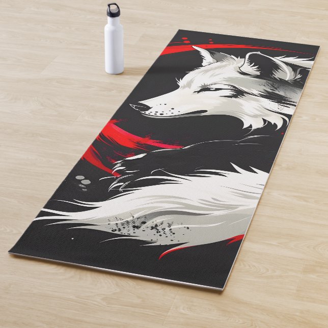 Tapis De Yoga Loup blanc rouge lunaire (En situation)
