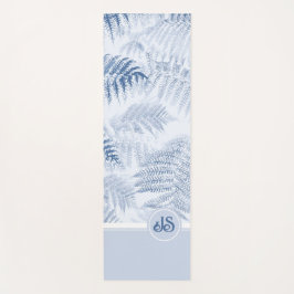 Tapis De Yoga Lush Serene Blue Ferns Monogram Initiales