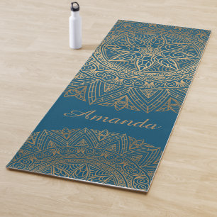 Tapis De Yoga Luxe Elegant Gold Blue Mandala Design Nom