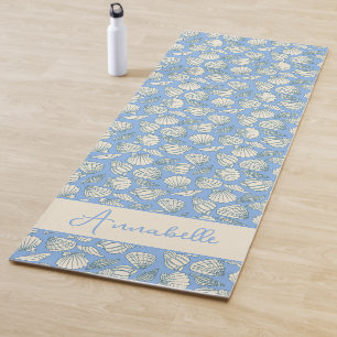 Tapis De Yoga Maison de plage côtière bleue coquillage