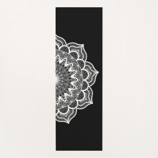 Tapis De Yoga Mandala blanc sur fond noir
