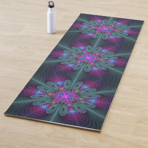 Tapis De Yoga Mandala De Centre Coloré Fractage Art Avec Rose