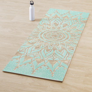 Tapis De Yoga Mandala de menthe et d'or