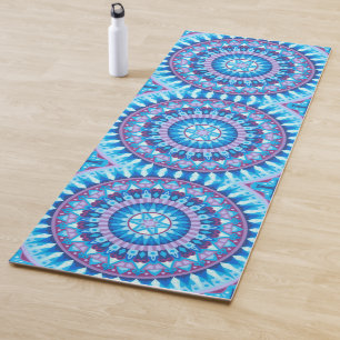 Tapis De Yoga Mandala d'hiver Motif de flocon de neige bleu Médi