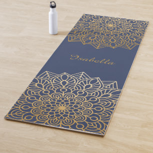 Tapis De Yoga Mandala élégant bleu et or Personnalisable