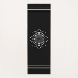Tapis De Yoga Mandala et Lotus du Chakra Couronne sur Fond Noir