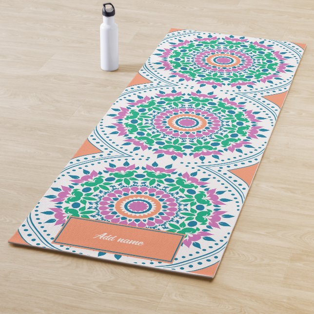 Tapis De Yoga Mandala fleurs pétales motif rétro nom personnalis (En situation)