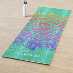 Tapis De Yoga Mandala Green avec nom Yoga Mat
