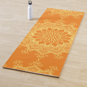 Tapis De Yoga Mandala jaune sur le monogramme orange