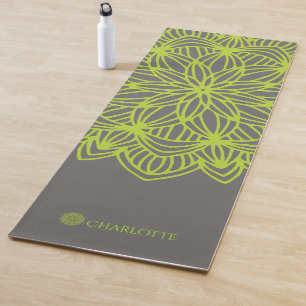 Tapis De Yoga Mandala Lime Green Grey Personnalisé (1 côté)