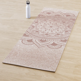 Tapis de yoga Mandala Om Rose Gold Pailleté Chic E