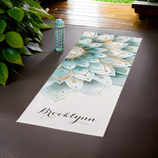 Tapis De Yoga Mandala Turquoise Gold Floral personnalisé
