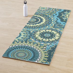 Tapis De Yoga Mandalas verts multicolores