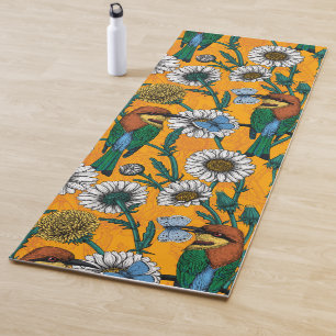 Tapis De Yoga Mangeurs d'abeilles, papillons bleus et marguerite