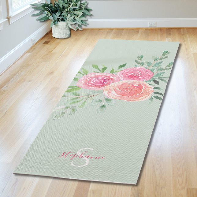 Tapis De Yoga Manteau de Yoga vert floral personnalisé (Créateur téléchargé)