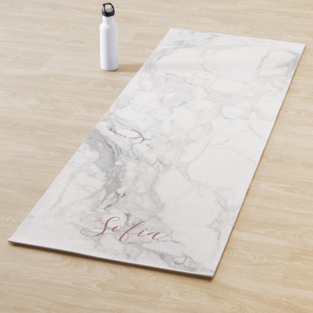 Tapis De Yoga Marbre blanc PixDezines + Veines Roses rousses (En situation)