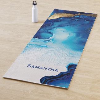 Tapis De Yoga Marbre bleu blanc or