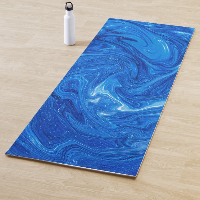 Tapis De Yoga Marbre bleu simple et élégant Artwork Abstrait | (En situation)