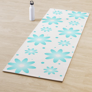 Tapis De Yoga Marguerite délicate blanche et turquoise, point mo