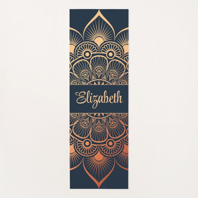 Tapis De Yoga Marine moderne Blue Mandala Nom personnalisé Yoga  (Devant)