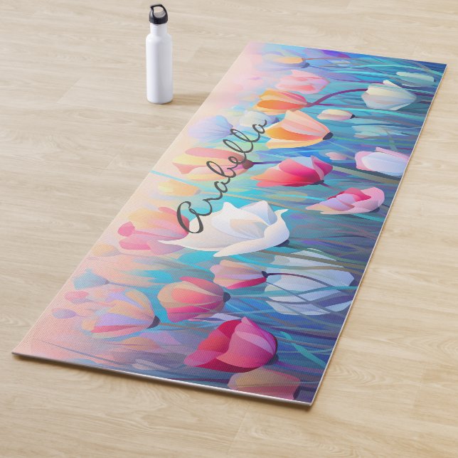 Tapis De Yoga Méditation du champ de fleurs d'aquarelle (En situation)