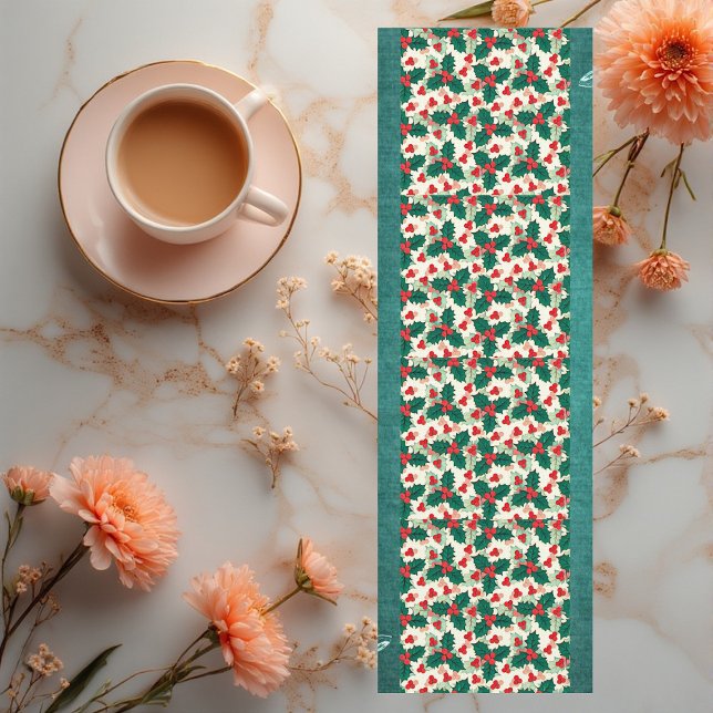 Tapis De Yoga Méditation moderne de Noël Rouge Holly.Floral vert (Modern Christmas Red Holly Meditation Green Floral Yoga Mat)