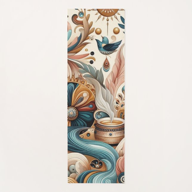 Tapis De Yoga Mélange bohème de fleurs turquoises, magenta, viol (Devant)