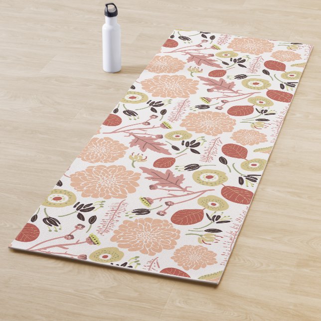 Tapis De Yoga Mélange Floral Jouer Pêcher Fleurs Whimsical Vert (En situation)