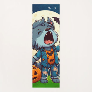 Tapis De Yoga Mignon monstre loup-garou hurleur avec citrouille