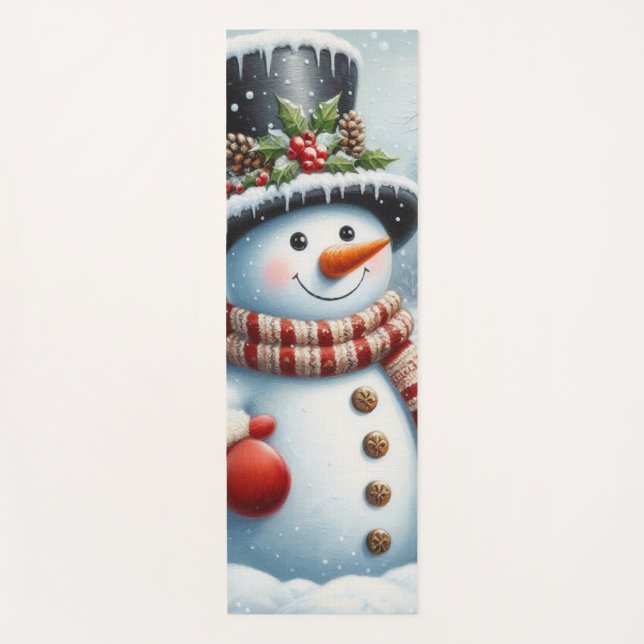 Tapis De Yoga Mignonne, Vintage/Whimsical bonhomme de neige de N (Devant)