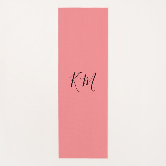 Tapis De Yoga Mini monogramme noir initiales mat de yoga rose (Devant)