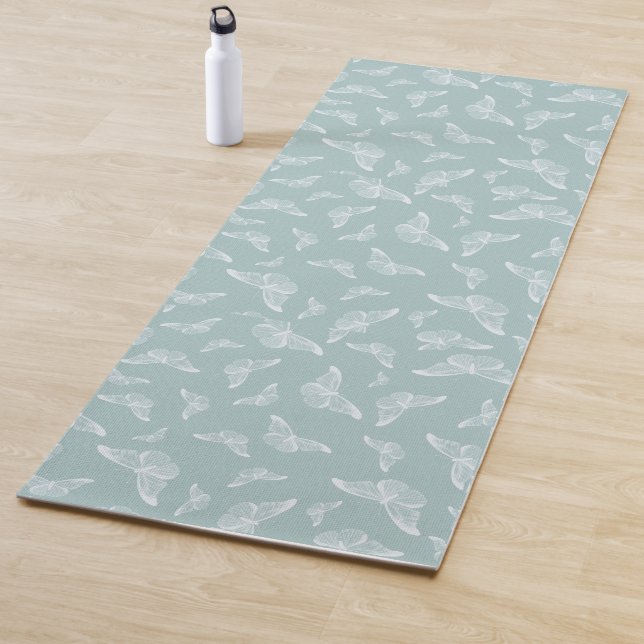 Tapis De Yoga Modèle de papillon blanc à la menthe (En situation)