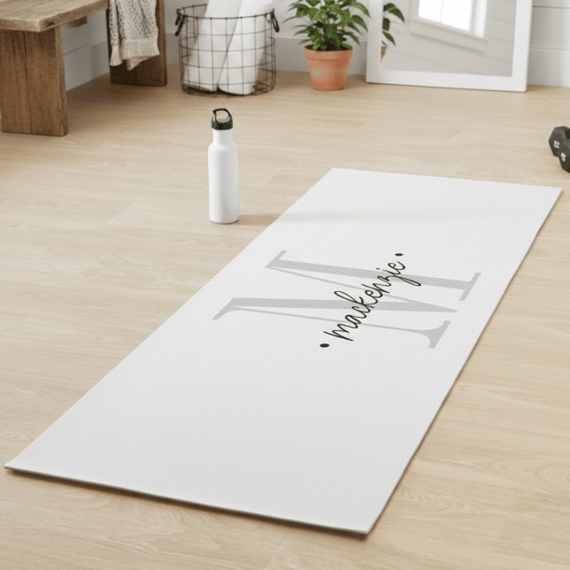 Tapis De Yoga Modern Monogram Minimal Black White (Créateur téléchargé)