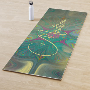 Tapis De Yoga Moderne Abstrait Mandala Flower Dark Green Gold