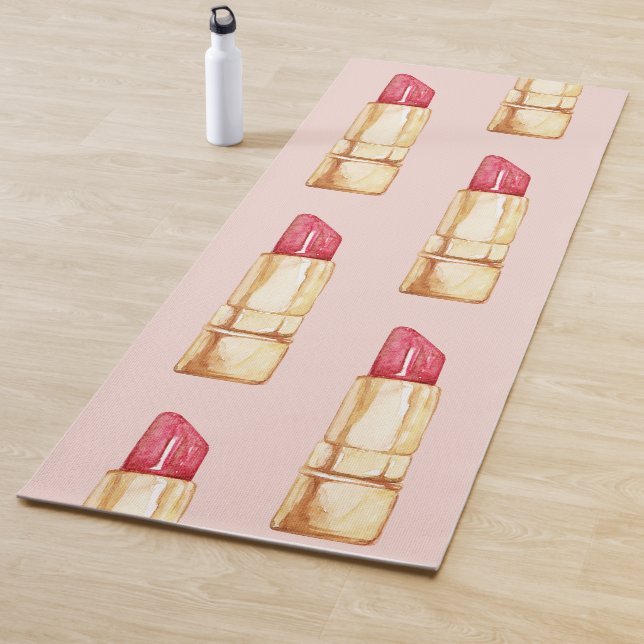 Tapis De Yoga Moderne Pastel rose & rouge Motif à lèvres (En situation)