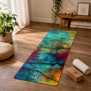 Tapis De Yoga Monogramme Abstrait en Distress Moderne Coloré